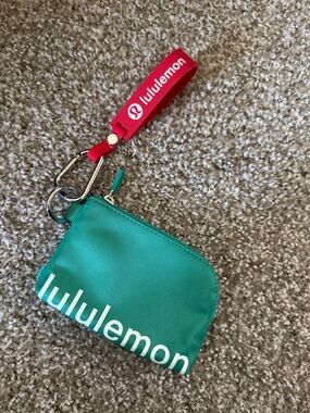 Lululemon Green Coin Pouch with Red Lanyard Keyring